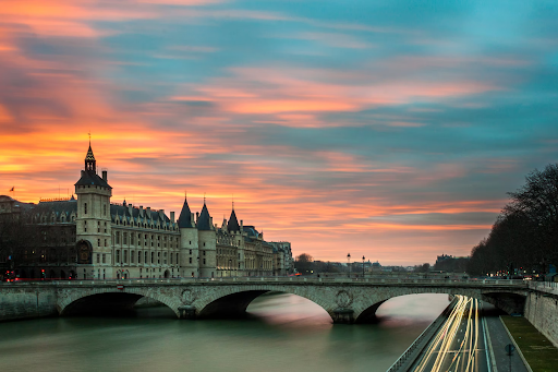 Long exposure of River Seine in Paris, France