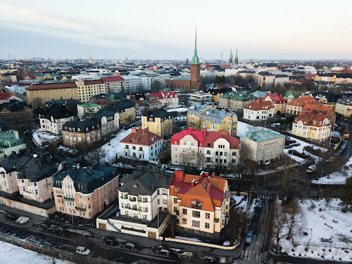 aerial view of the Eira neighbourhood in Helsinki, Finland