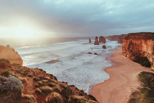 12 Apostles rocks on an Australian beach.