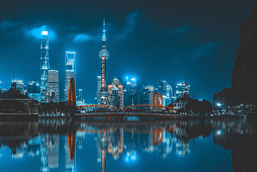 Lights of the Shanghai skyline at night