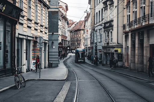 Narrow street in Graz, a city in Austria Narrow street in Graz, a city in Austria