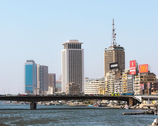 Buildings on the river bank in downtown Cairo