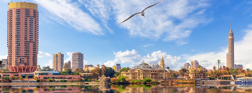 The nile and famous skyscrappers of cairo egypt