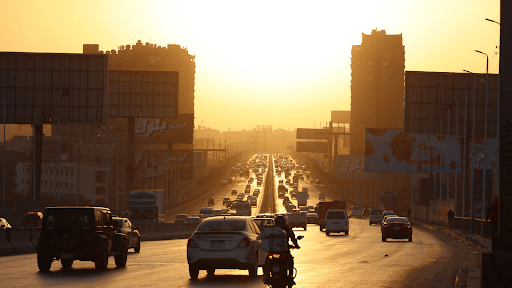 Vehicles on a busy road in Cairo